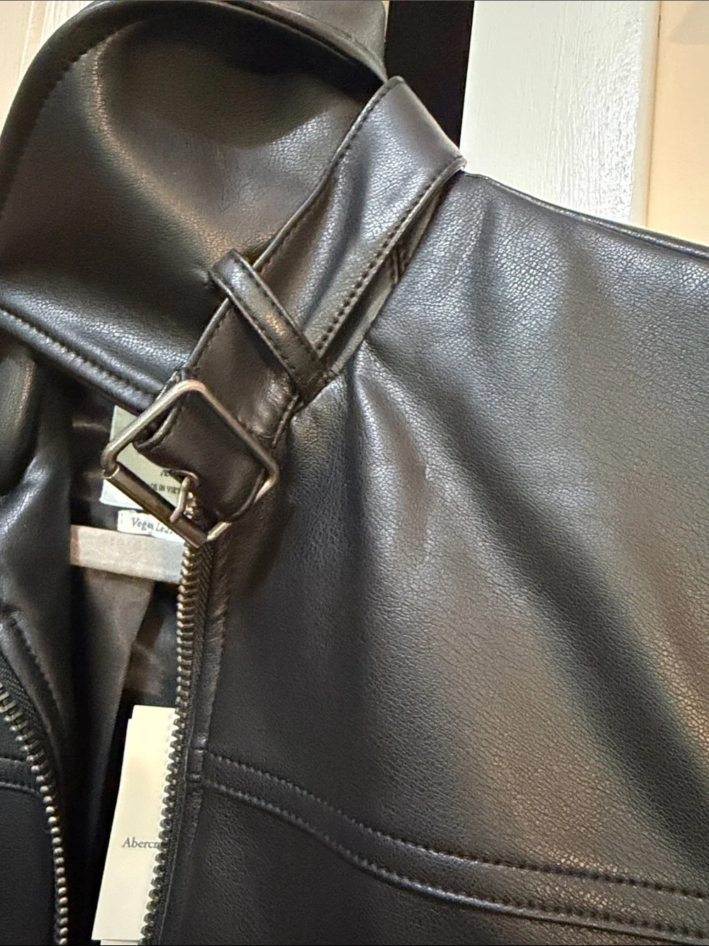 Abercrombie & Fitch Black Faux Leather Bomber Jacket
